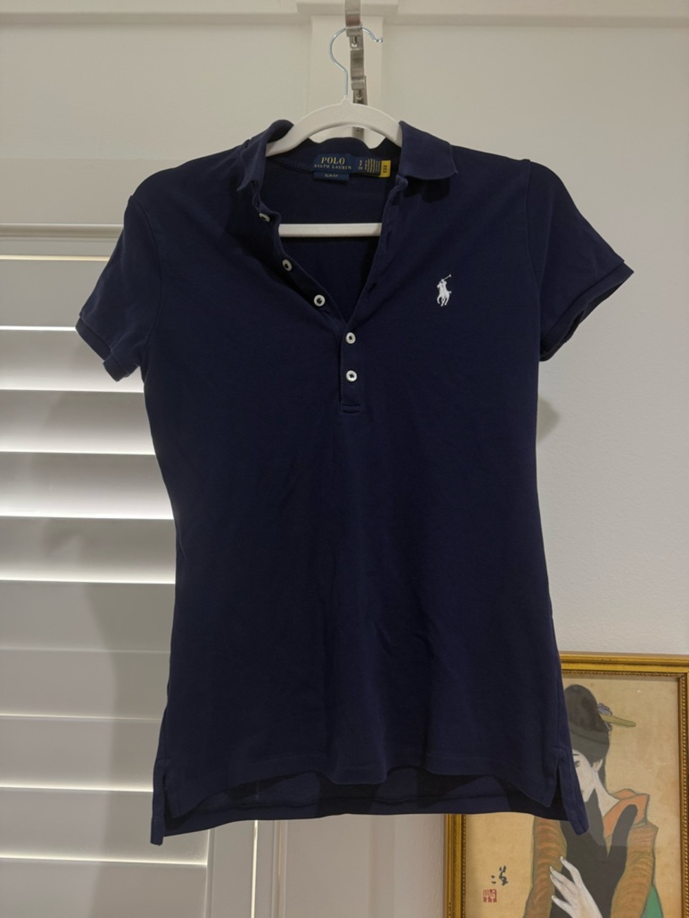 Ralph Lauren Navy Blue Polo Shirt slim fit with White Pony Logo